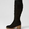 Shoes MOLLINI | Balt Black Natural Heel Suede Knee High Boots