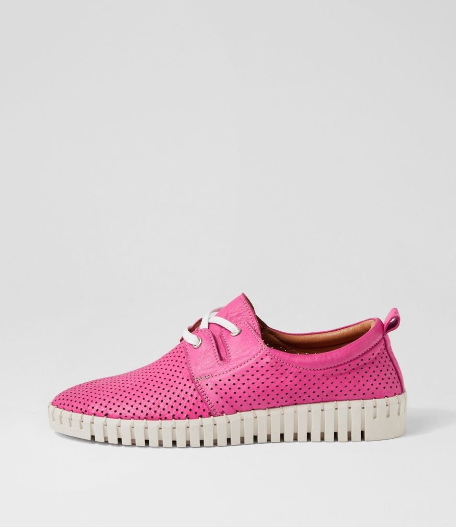 Shoes DIANA FERRARI | Arnied Fuchsia White Leather Lace Up Flats