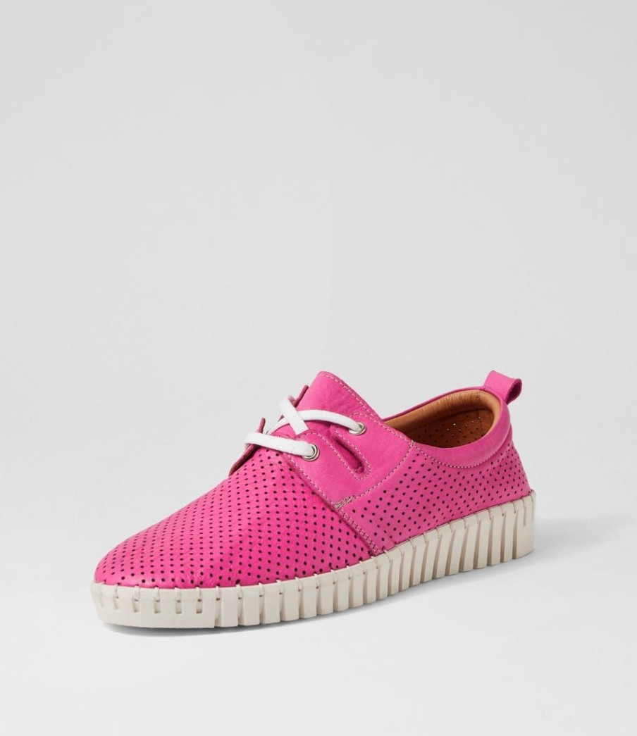 Shoes DIANA FERRARI | Arnied Fuchsia White Leather Lace Up Flats