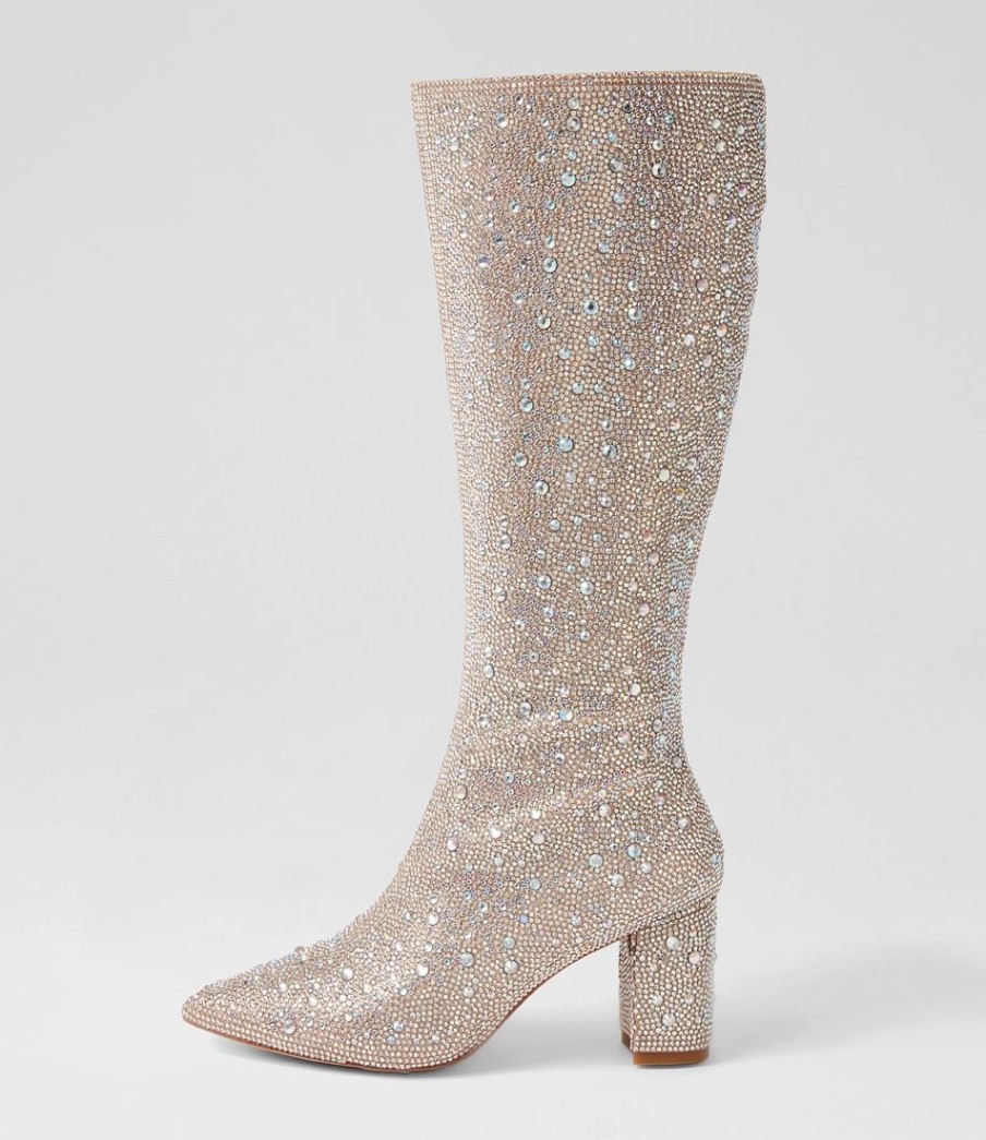 Shoes DJANGO & JULIETTE | Gorjay Silver Jewel Fabric Knee High Boots