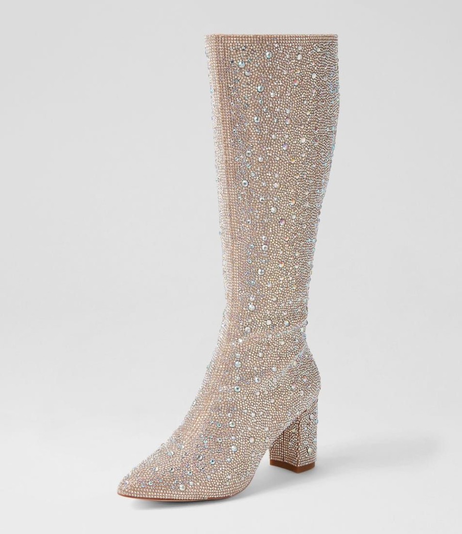 Shoes DJANGO & JULIETTE | Gorjay Silver Jewel Fabric Knee High Boots