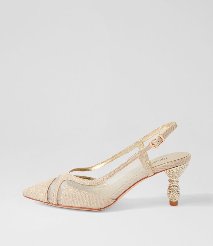 Shoes DJANGO & JULIETTE | Evron Pale Gold Sparkle Fabric Heels