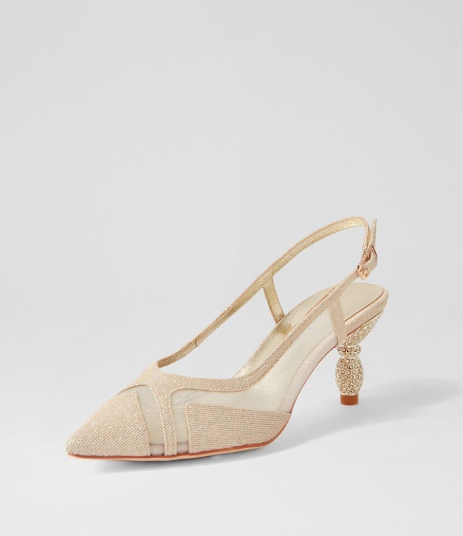 Shoes DJANGO & JULIETTE | Evron Pale Gold Sparkle Fabric Heels