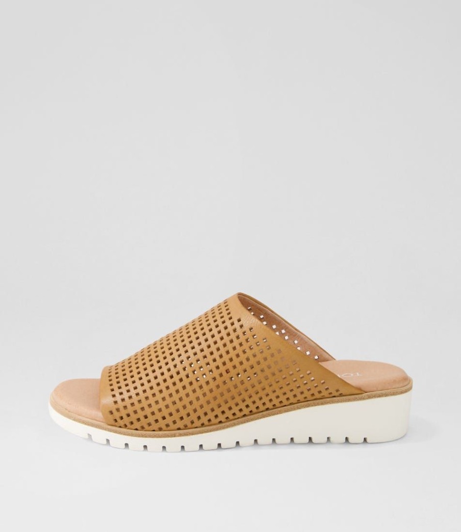 Shoes TOP END | Gloriah Dark Tan White Leather Slides