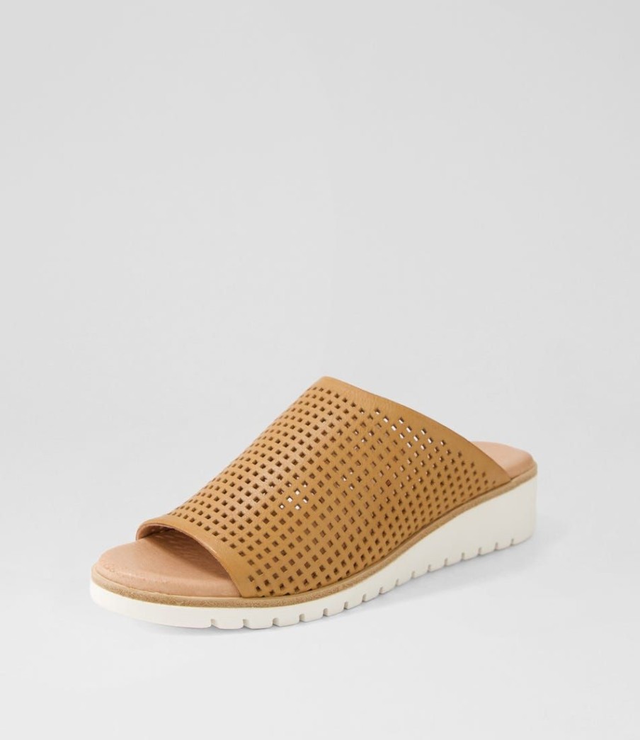 Shoes TOP END | Gloriah Dark Tan White Leather Slides