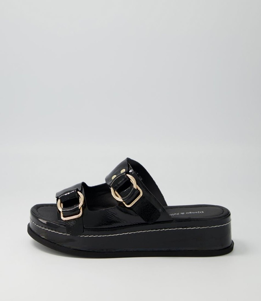 Shoes DJANGO & JULIETTE | Wamy Black Wrinkle Patent Slides