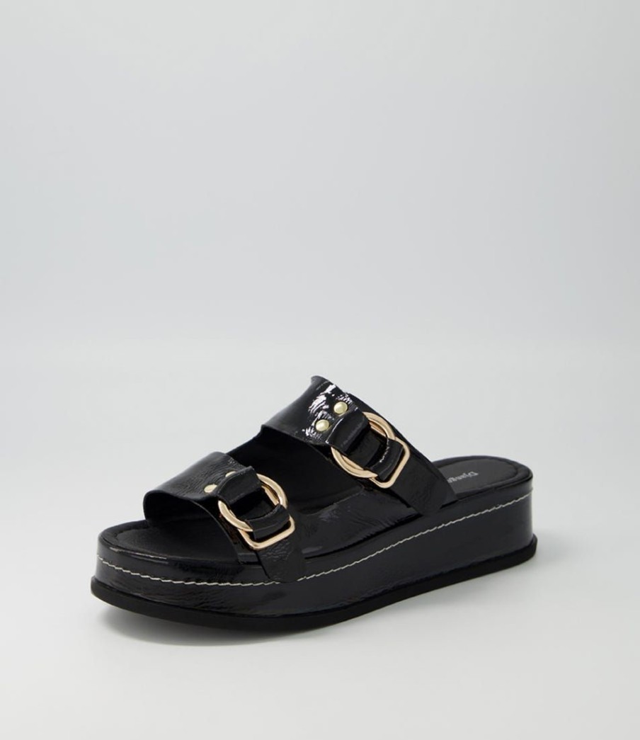 Shoes DJANGO & JULIETTE | Wamy Black Wrinkle Patent Slides