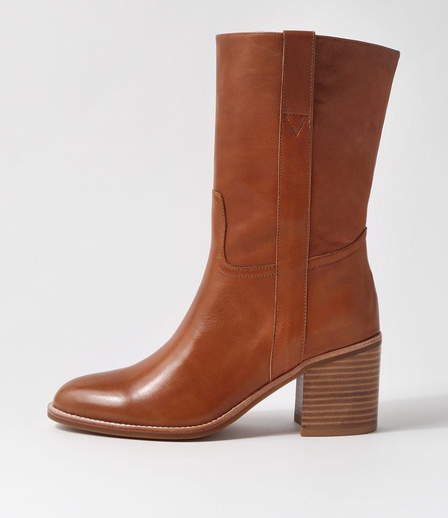 Shoes MOLLINI | Chelsi Tan Natural Heel Leather Calf Boots