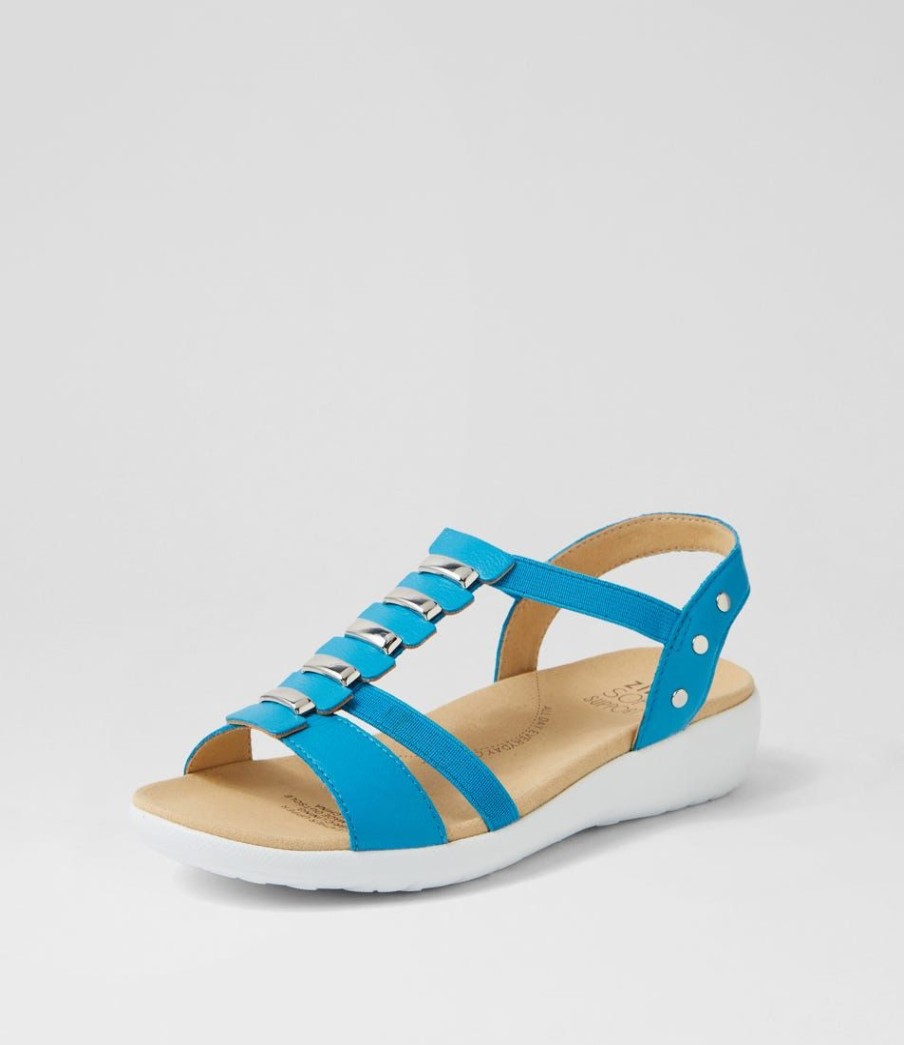 Shoes ZIERA | Ulover W Turquoise Leather Elastic Sandals