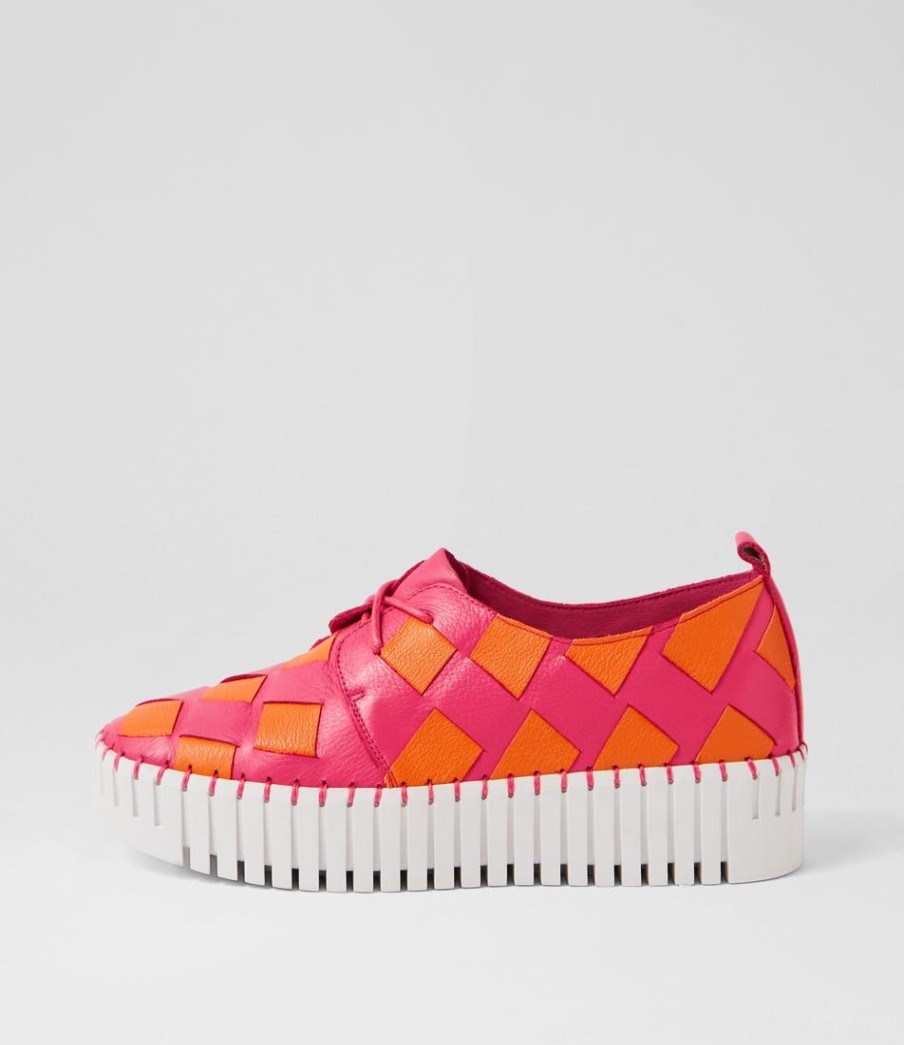 Shoes DJANGO & JULIETTE | Baxta Fuchsia Bright Orange Leather Sneakers