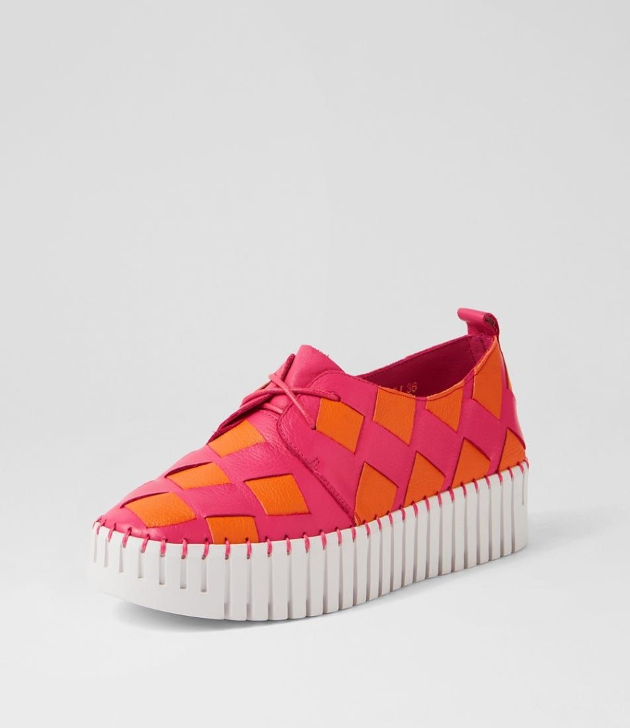 Shoes DJANGO & JULIETTE | Baxta Fuchsia Bright Orange Leather Sneakers