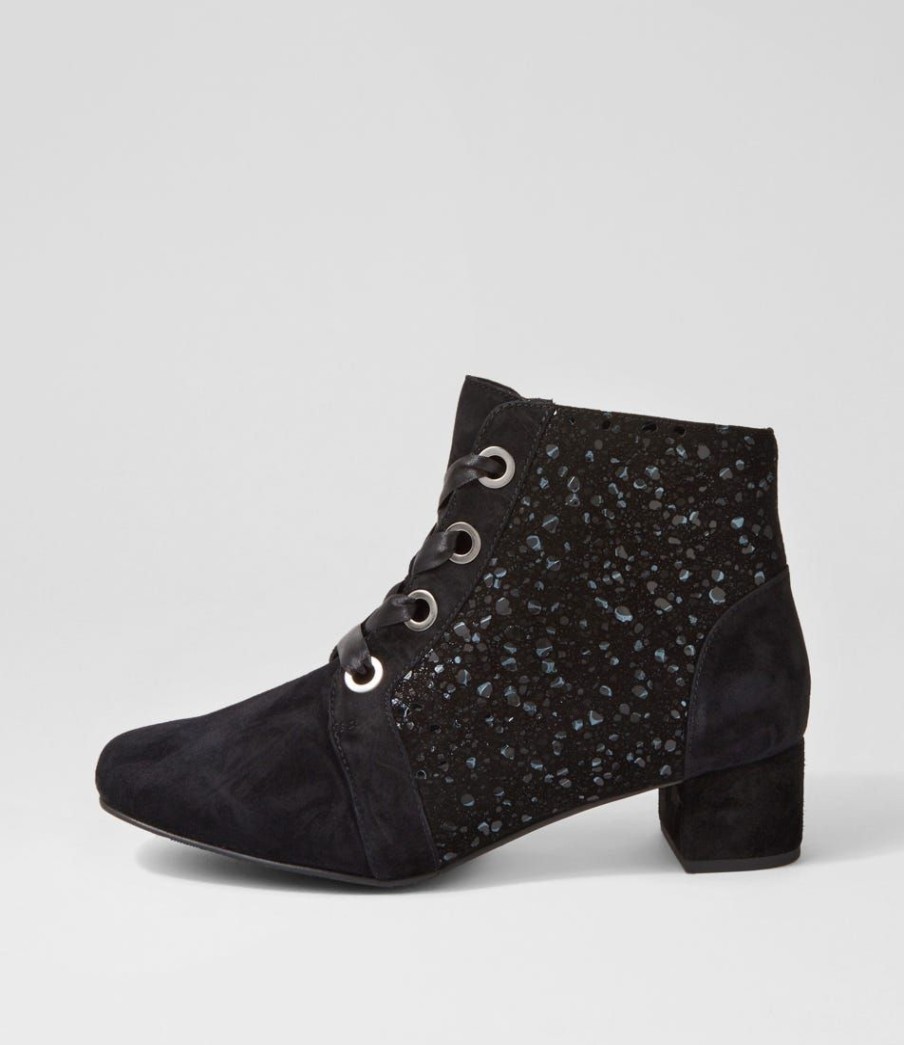 Shoes ZIERA | Knox W Black Sparkle Suede Lace Up Boots