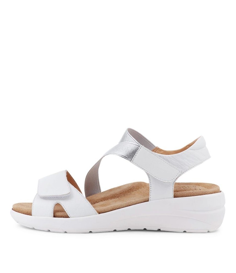 Shoes ZIERA | Newz Xw White Silver Leather Elastic Sandals