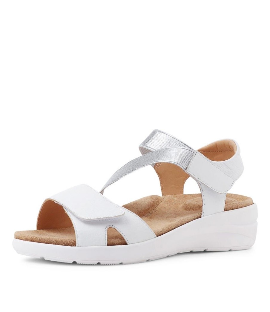 Shoes ZIERA | Newz Xw White Silver Leather Elastic Sandals