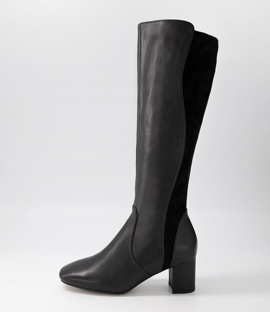 Shoes DIANA FERRARI | Imani Black Leather Stretch Microsuede Knee High Boots