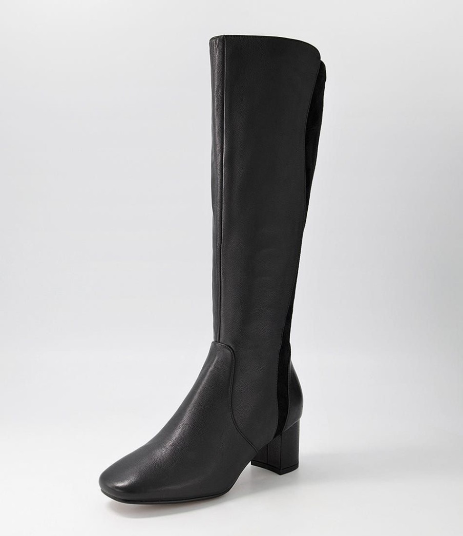 Shoes DIANA FERRARI | Imani Black Leather Stretch Microsuede Knee High Boots