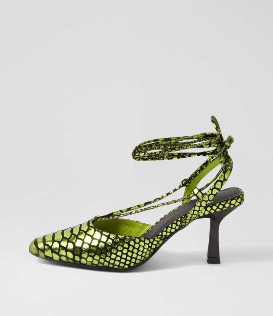 Shoes MOLLINI | Augusty Lime Metallic Snake Heels