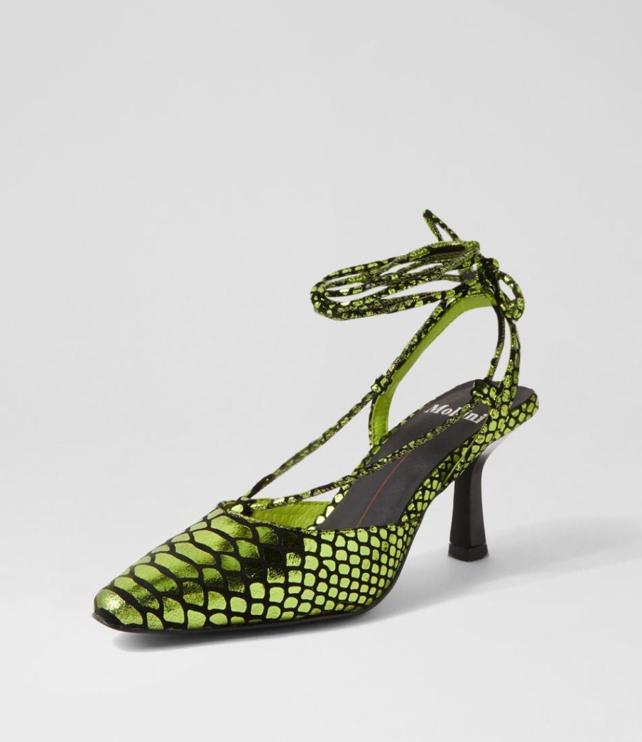 Shoes MOLLINI | Augusty Lime Metallic Snake Heels