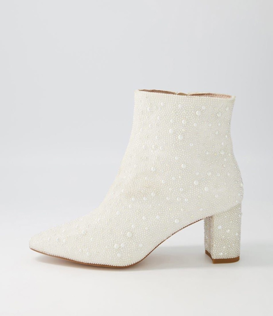 Shoes DJANGO & JULIETTE | Glister White Pearl Fabric Ankle Boots