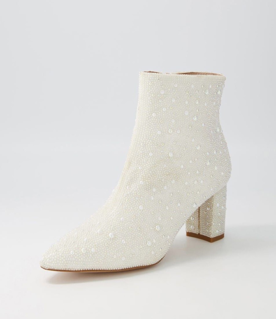 Shoes DJANGO & JULIETTE | Glister White Pearl Fabric Ankle Boots