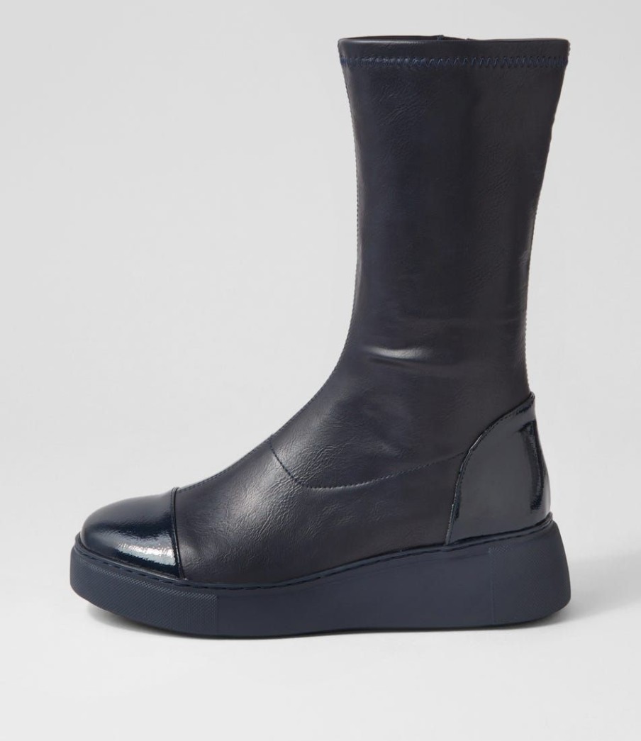 Shoes DJANGO & JULIETTE | Yiggy Navy Patent Stretch Calf Boots