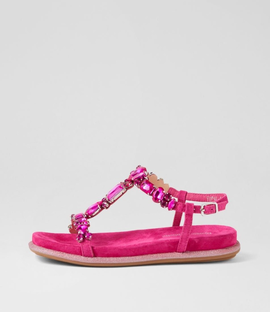 Shoes DJANGO & JULIETTE | Yopal Fuchsia Suede Jewels Sandals