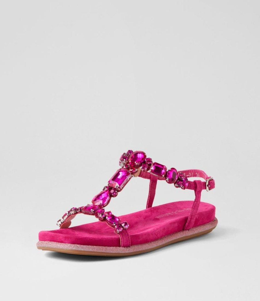 Shoes DJANGO & JULIETTE | Yopal Fuchsia Suede Jewels Sandals