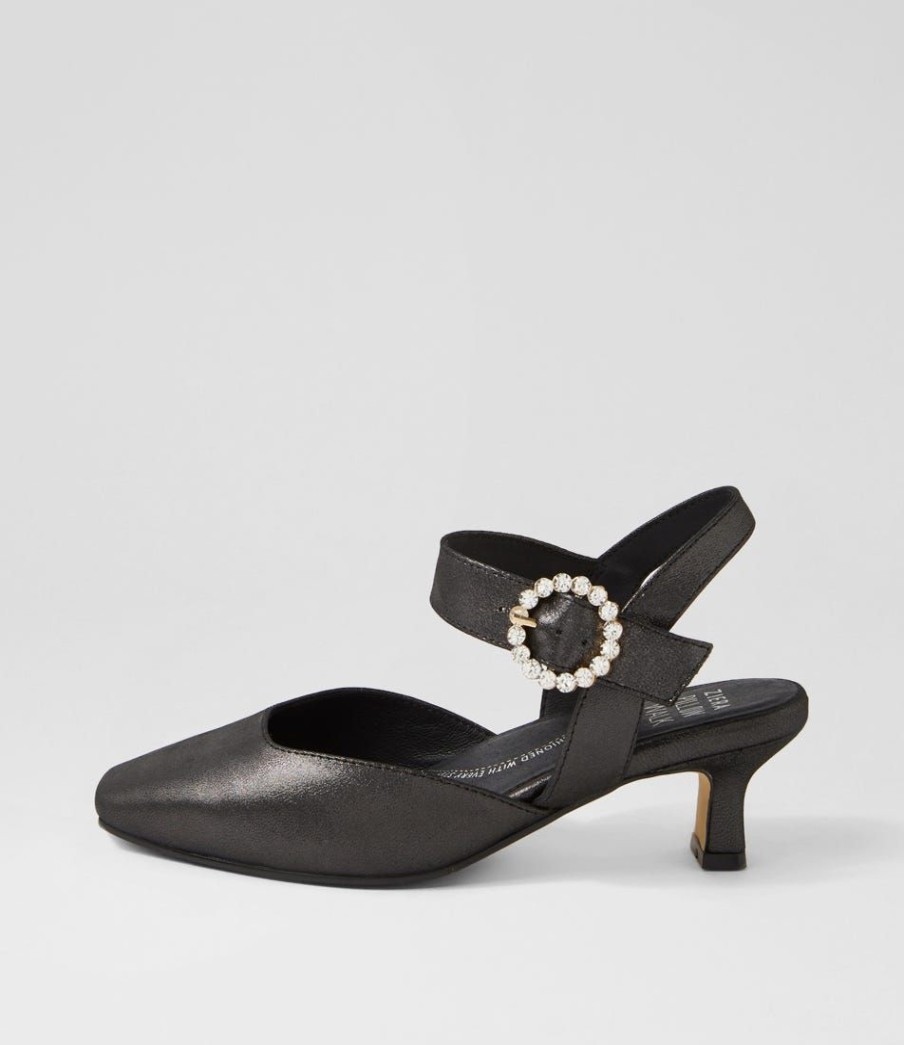 Shoes ZIERA | Orella Xw Black Shimmer Leather Heels