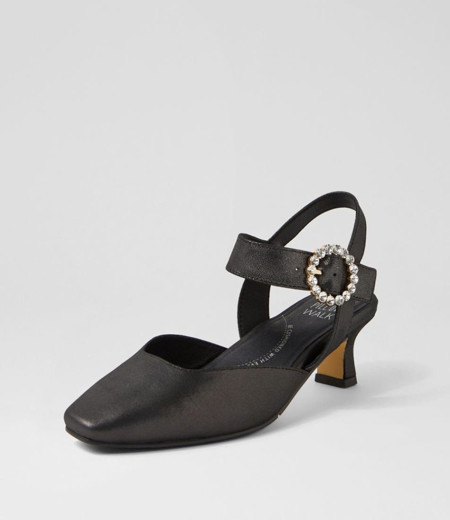 Shoes ZIERA | Orella Xw Black Shimmer Leather Heels