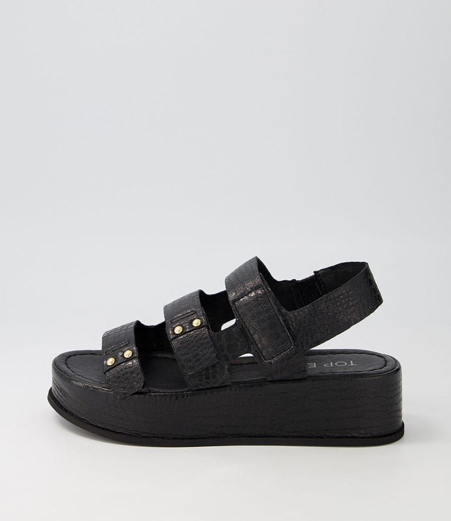 Shoes TOP END | Zumper Black Croc Leather Sandals