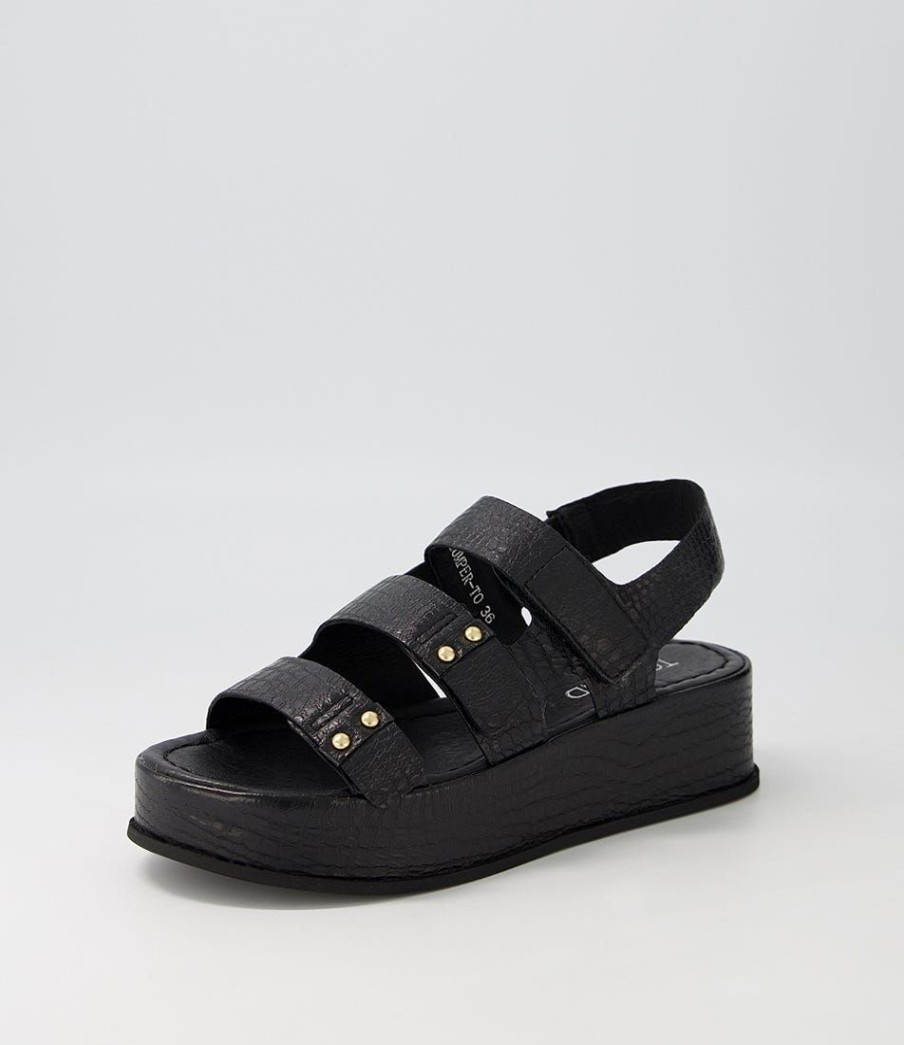 Shoes TOP END | Zumper Black Croc Leather Sandals