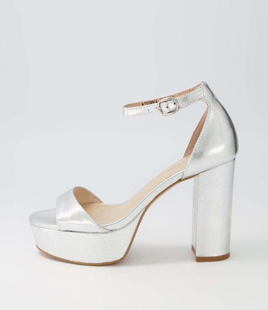 Shoes MOLLINI | Azurra Silver Crinkle Leather Sandals