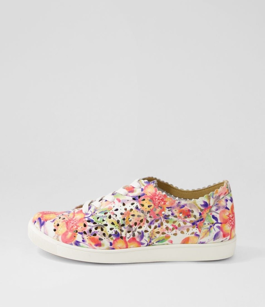 Shoes ZIERA | Dima Xf Orange Floral Leather Sneakers