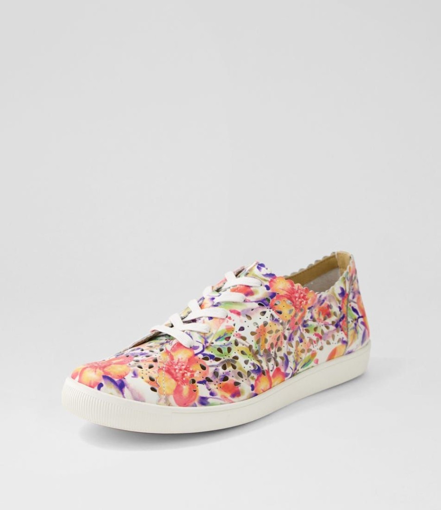 Shoes ZIERA | Dima Xf Orange Floral Leather Sneakers