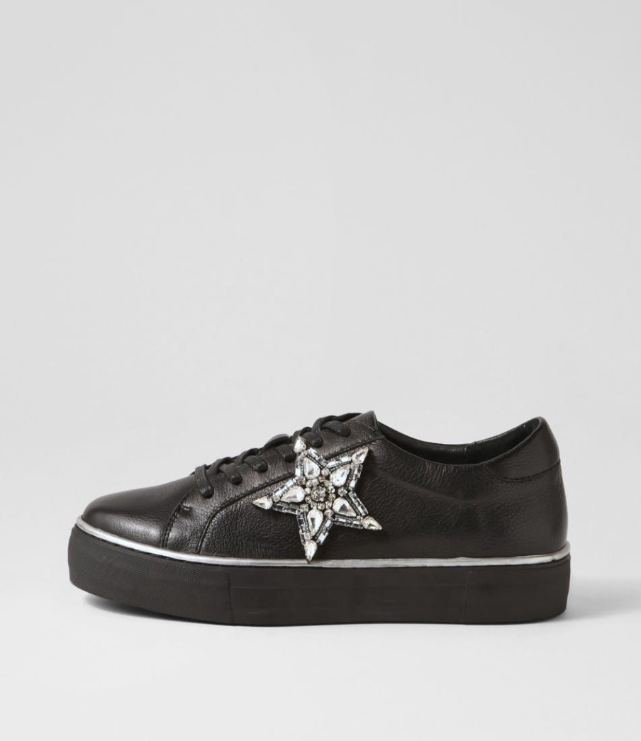 Shoes DJANGO & JULIETTE | Foxxie Black Silver Leather Jewels Sneakers