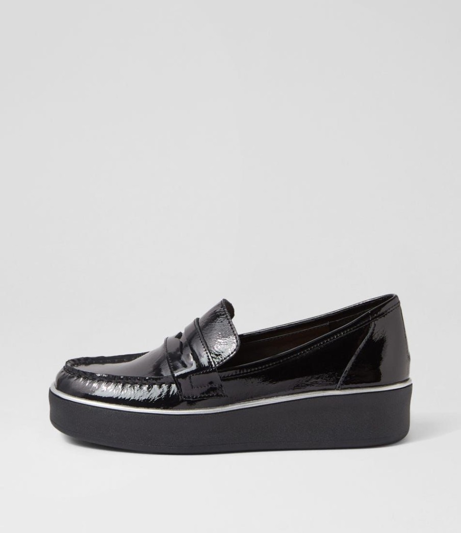 Shoes ZIERA | Zulie W Black Wrinkle Patent Loafers