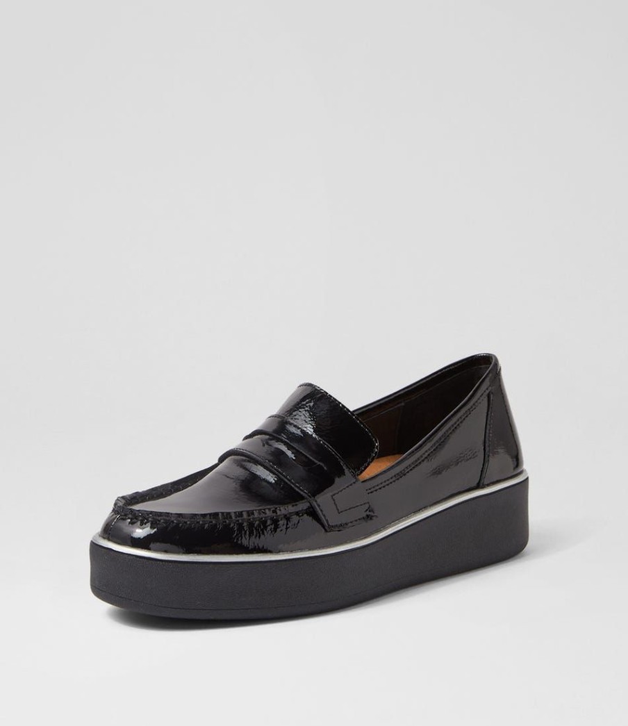 Shoes ZIERA | Zulie W Black Wrinkle Patent Loafers