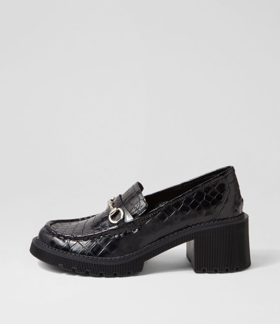 Shoes DJANGO & JULIETTE | Zoey Black Croc Leather Heels