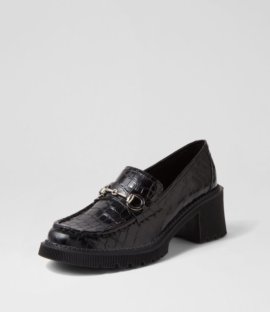 Shoes DJANGO & JULIETTE | Zoey Black Croc Leather Heels