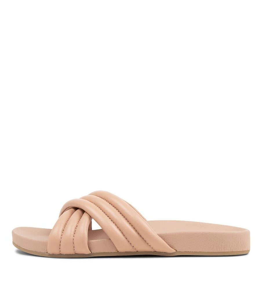 Shoes ROLLIE | Tide Cross Padded Snow Pink Leather Slides