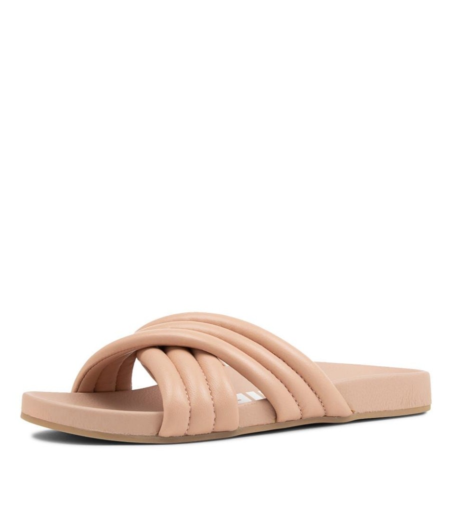 Shoes ROLLIE | Tide Cross Padded Snow Pink Leather Slides