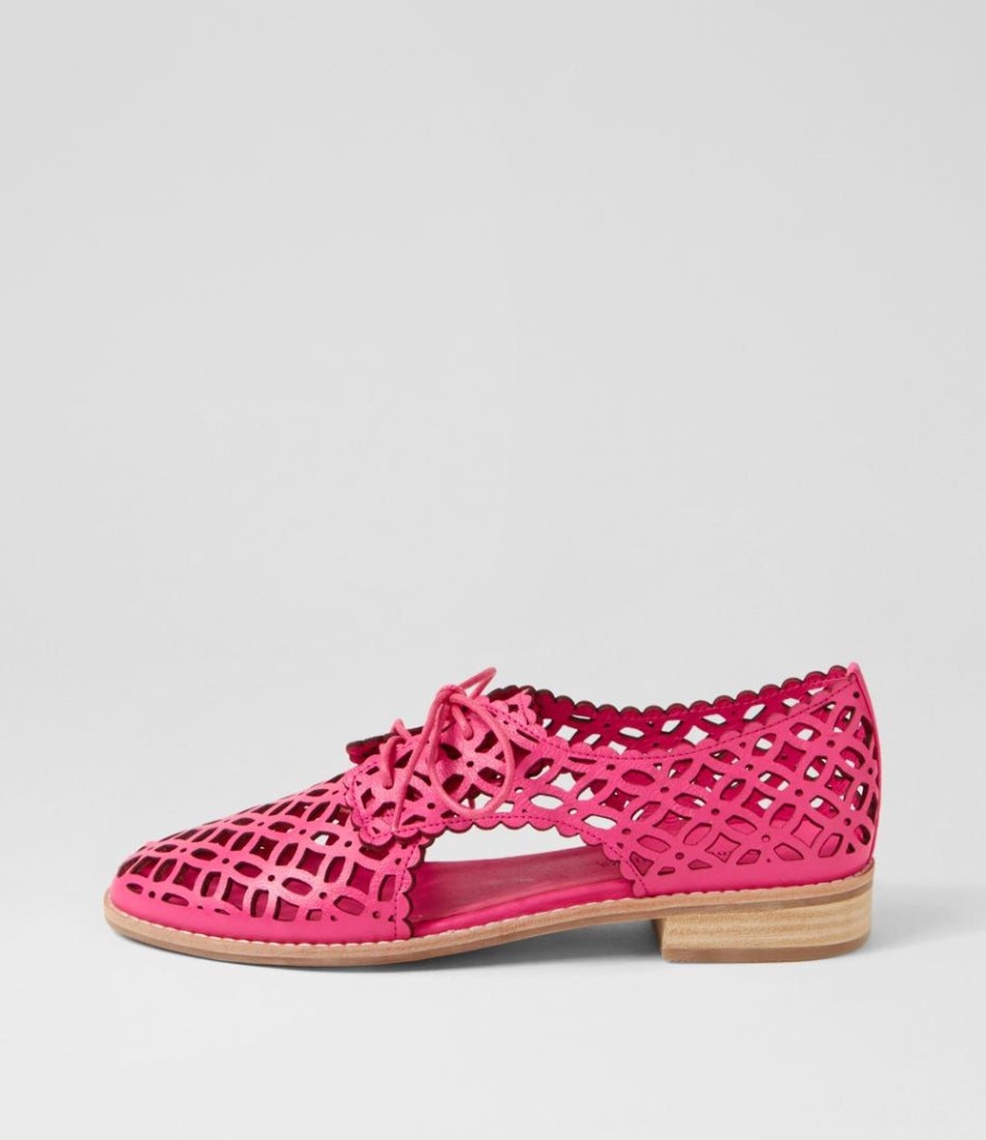 Shoes DJANGO & JULIETTE | Addyst Hot Pink Leather Lace Up Flats