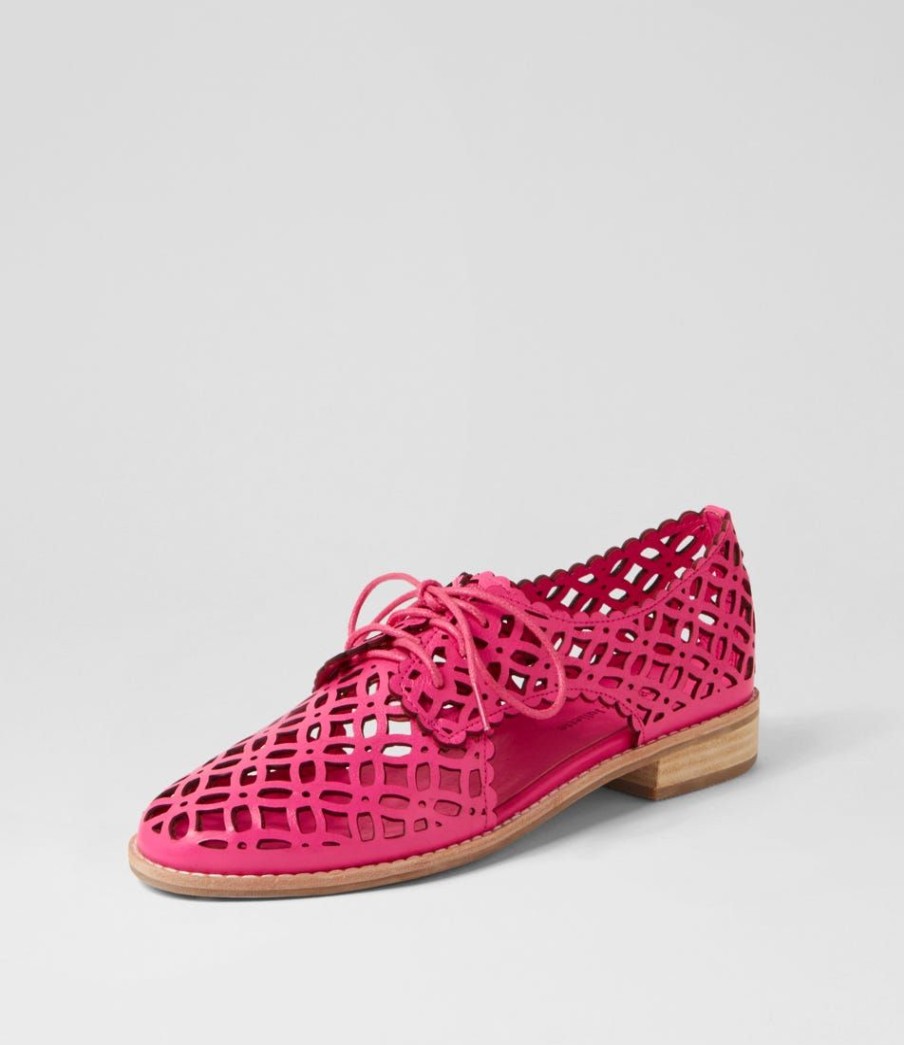 Shoes DJANGO & JULIETTE | Addyst Hot Pink Leather Lace Up Flats