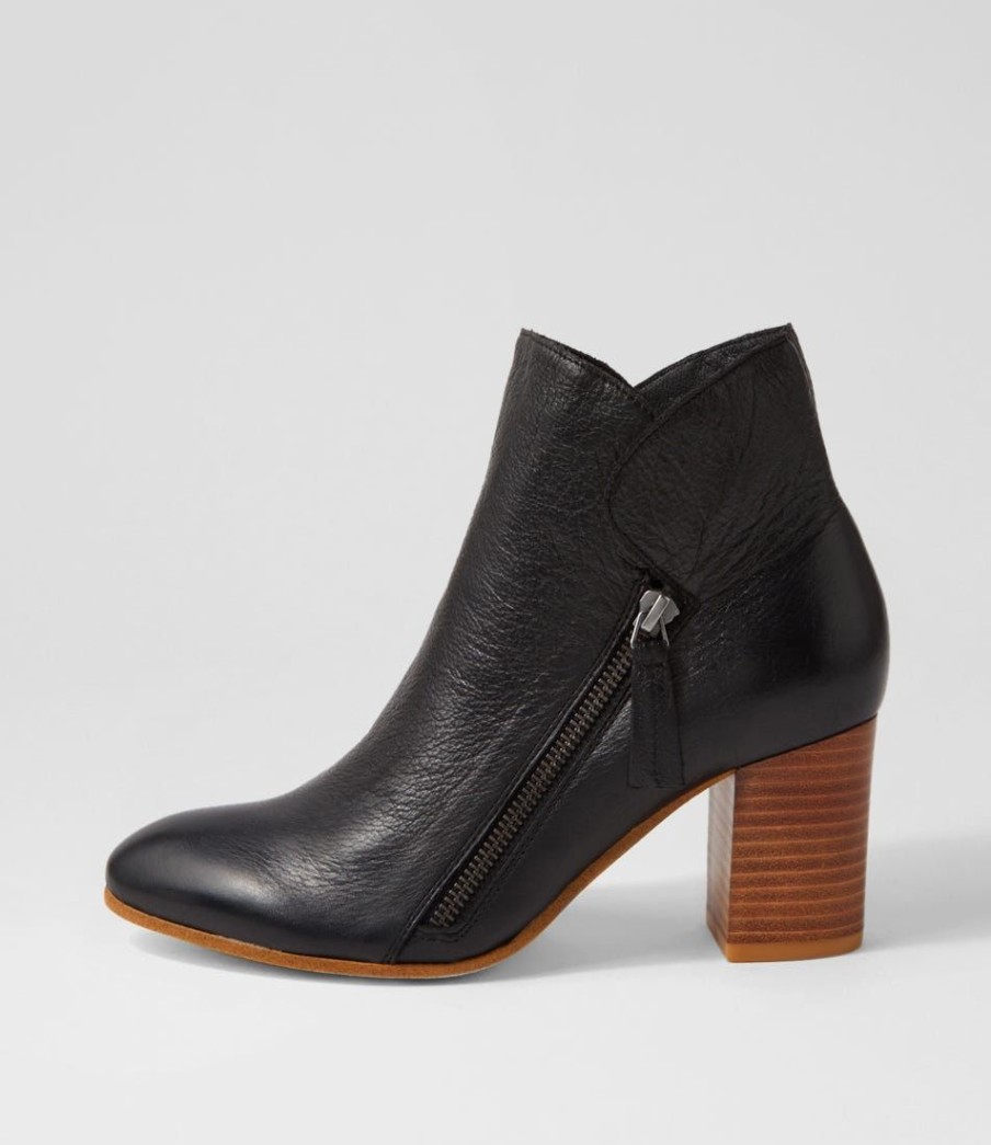 Shoes TOP END | Uriah Black Natural Heel Leather Ankle Boots