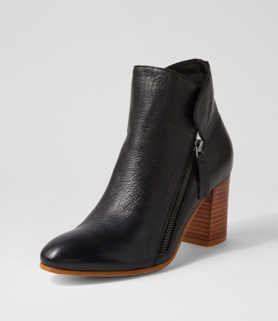 Shoes TOP END | Uriah Black Natural Heel Leather Ankle Boots