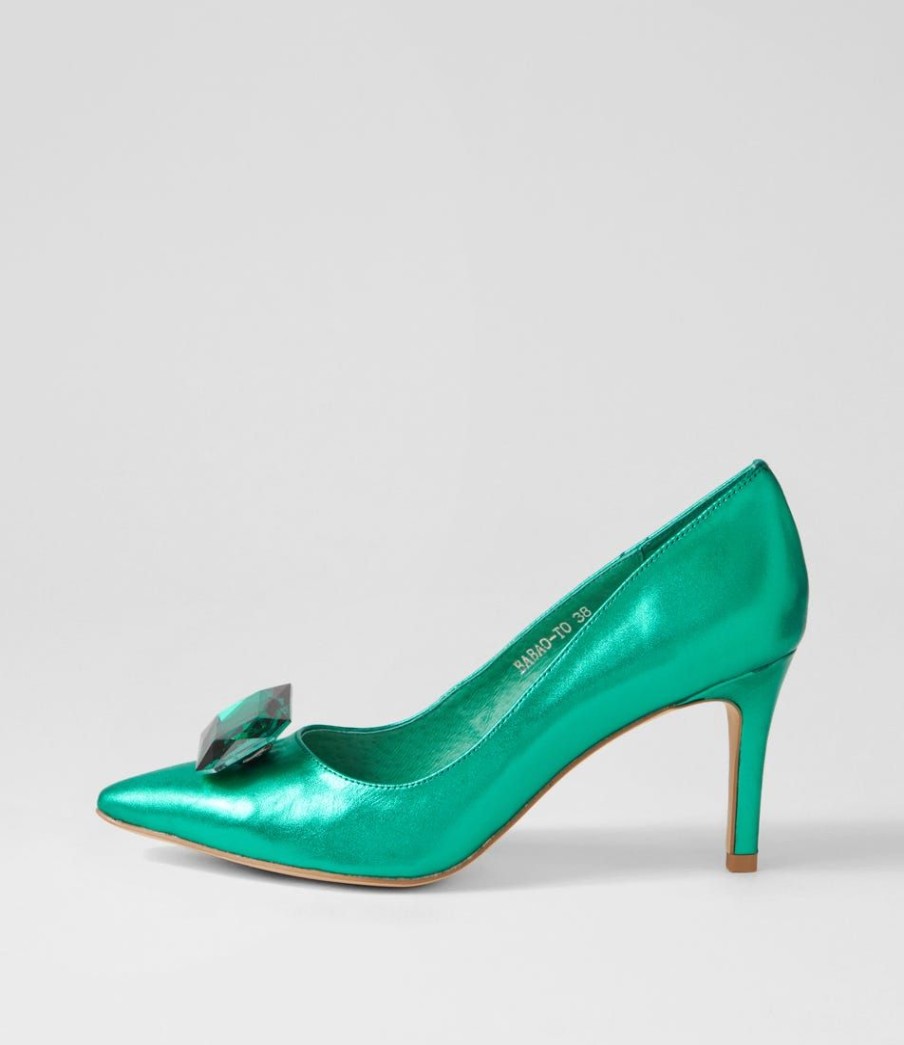 Shoes TOP END | Babao Emerald Metallic Leather Jewels Heels