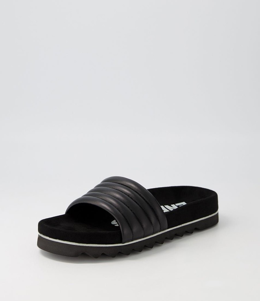 Shoes ROLLIE | Slide Tooth Wedge All Black Leather Slides