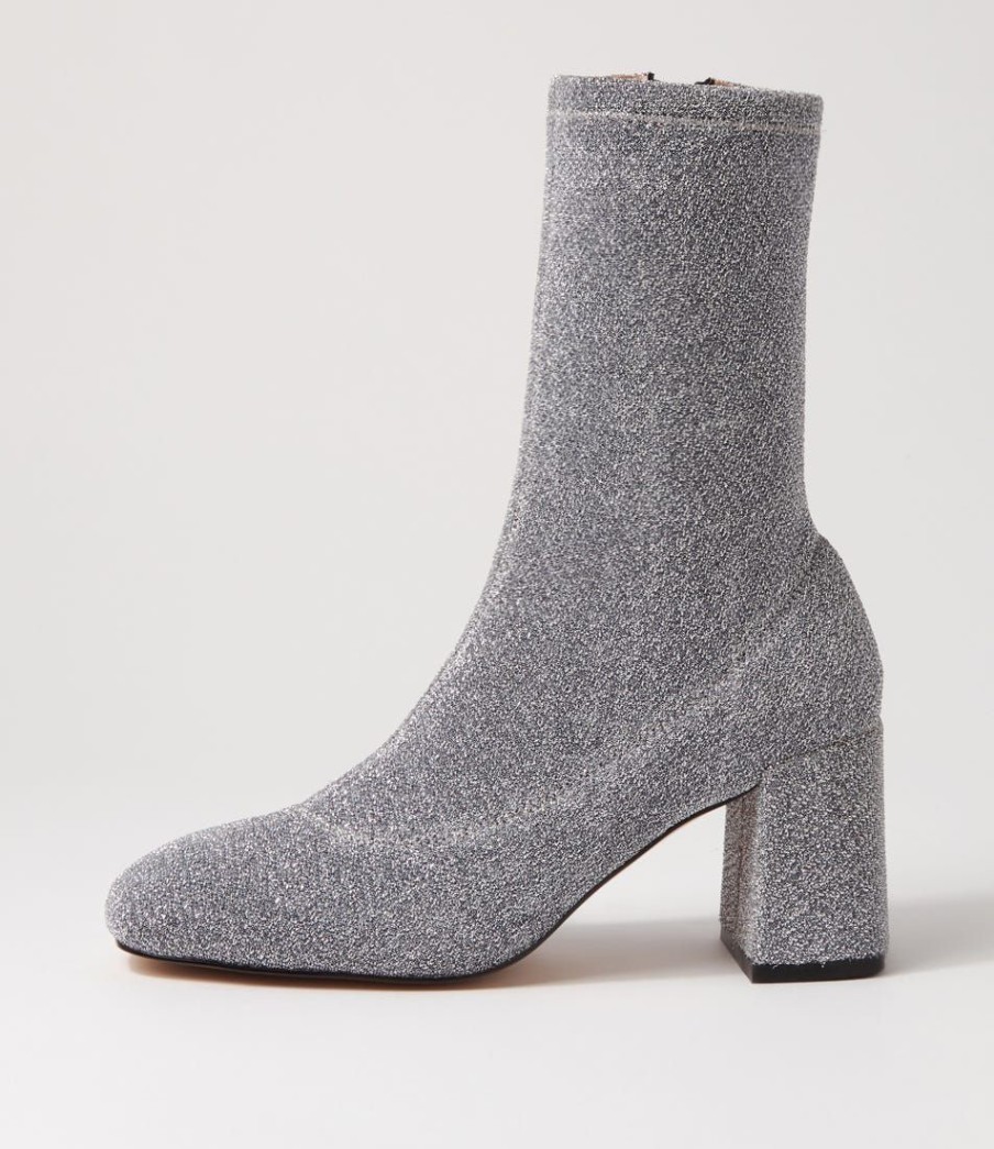 Shoes MOLLINI | Tellme Silver Glitter Stretch Fabric Ankle Boots