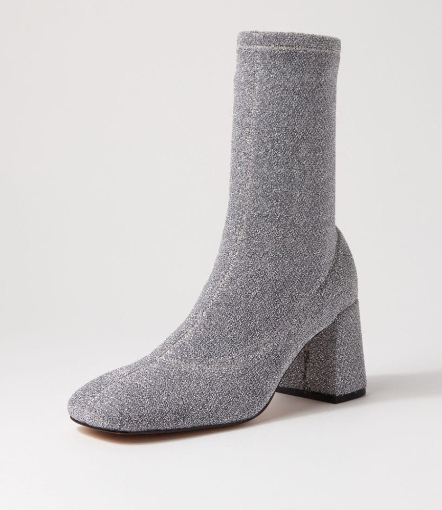 Shoes MOLLINI | Tellme Silver Glitter Stretch Fabric Ankle Boots