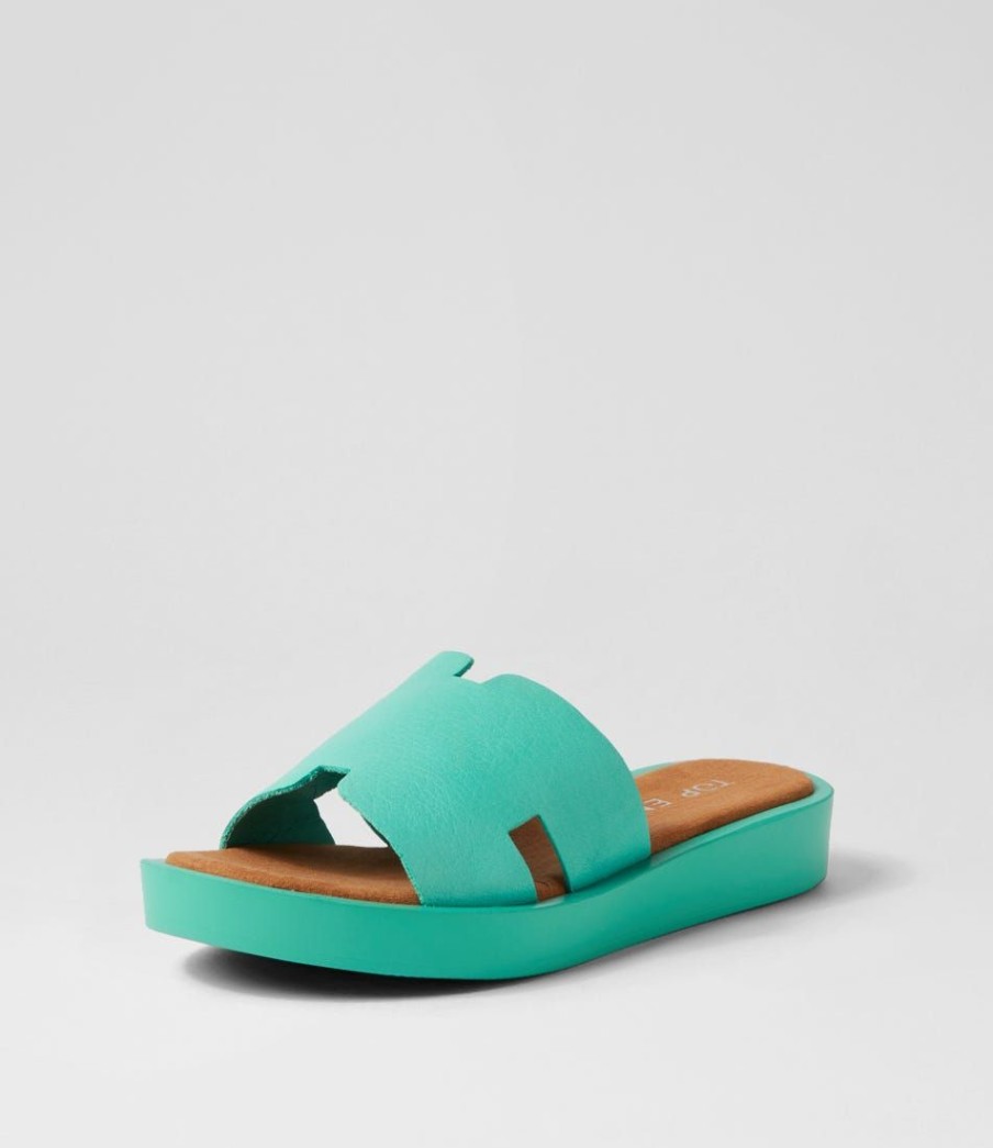 Shoes TOP END | Fando Light Emerald Leather Slides